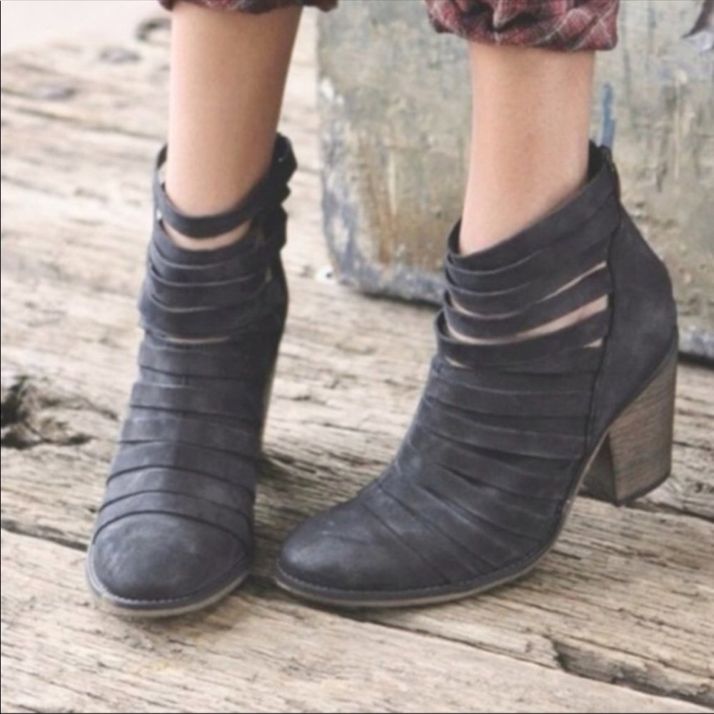 Free People Hybrid Heel Boot Black Suede Strappy Ankle Bootie